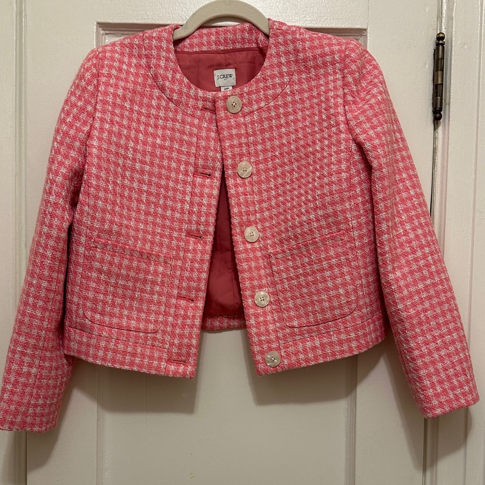 J. Crew Factory Pink Houndstooth Blazer